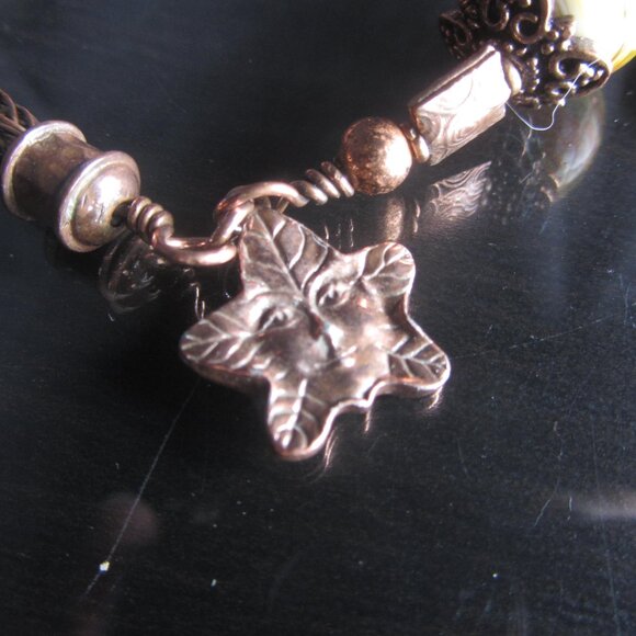 VIKING WEAVE BRACELET - Copper with Lampwork Bead - Maple Leaf Charm - Handmade - Picture 8 of 9